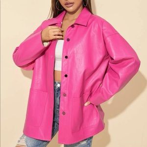 SHEIN Abrigo con botón con parche de bolsillo cuero
PU